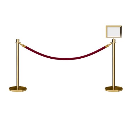 MONTOUR LINE Stanchion Post & Rope Kit PolBrass 2CrownTop 1Maroon Rope 8.5x11H Sign C-Kit-1-PB-CN-1-Tapped-1-8511-H-1-PVR-MN-PB